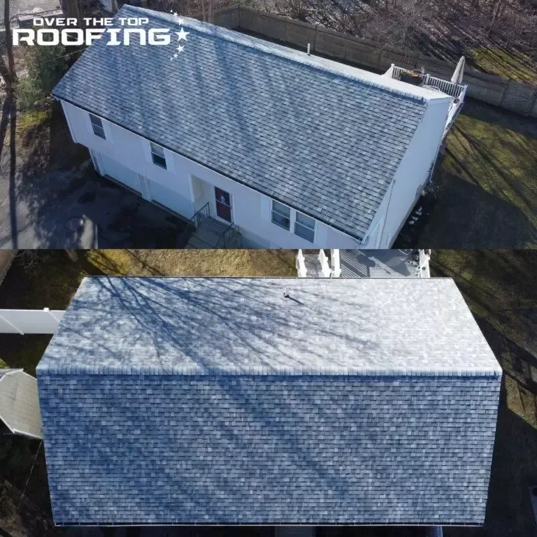 Roofing contractor replacing damaged shingles on a house